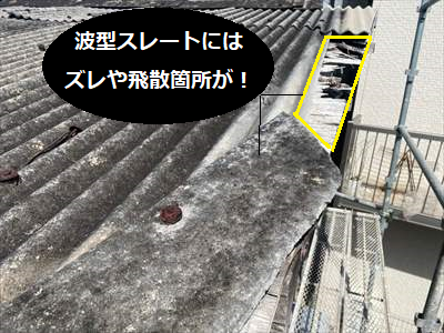 波型スレート屋根　飛散　ズレ